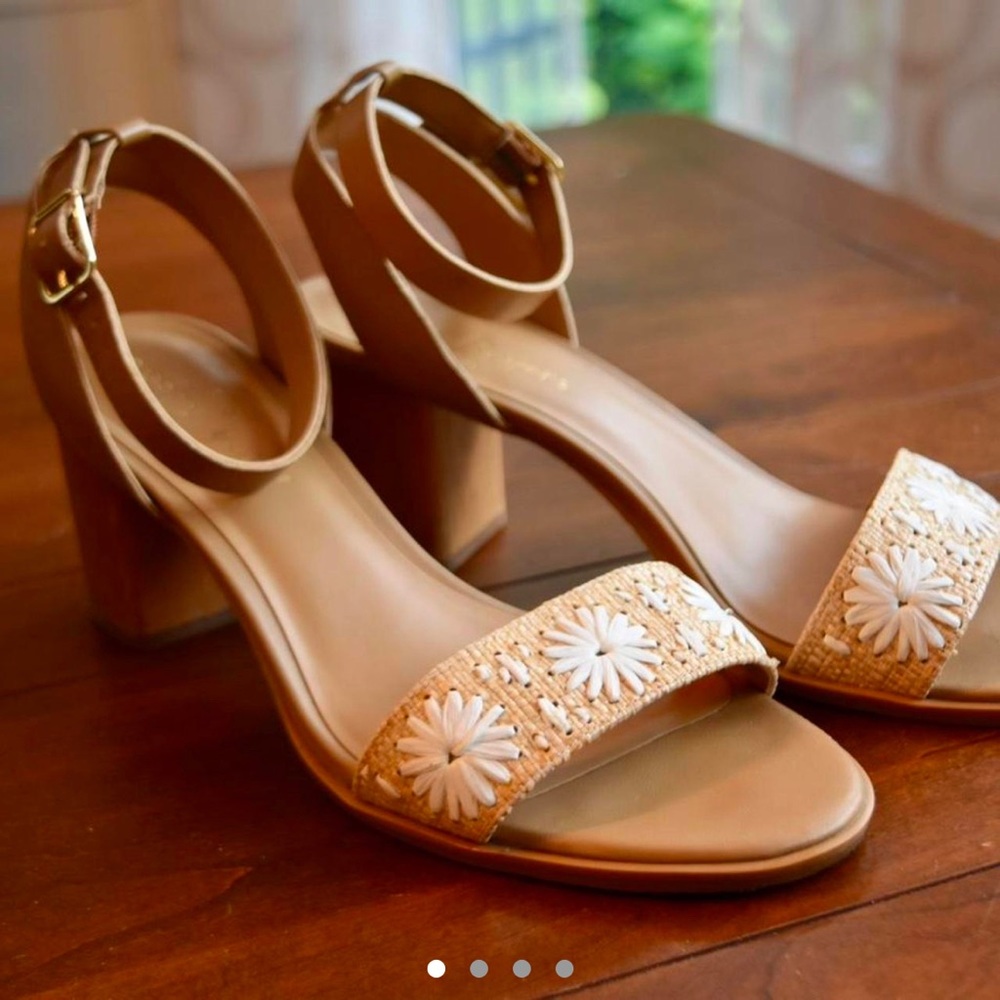jack rogers floral tan bettina high heel sandals.